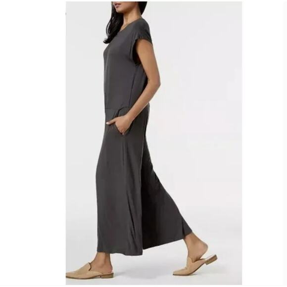 Eileen Fisher Rye Wide Leg Jumpsuit Gray Lightweight Jersey Women's Size XL